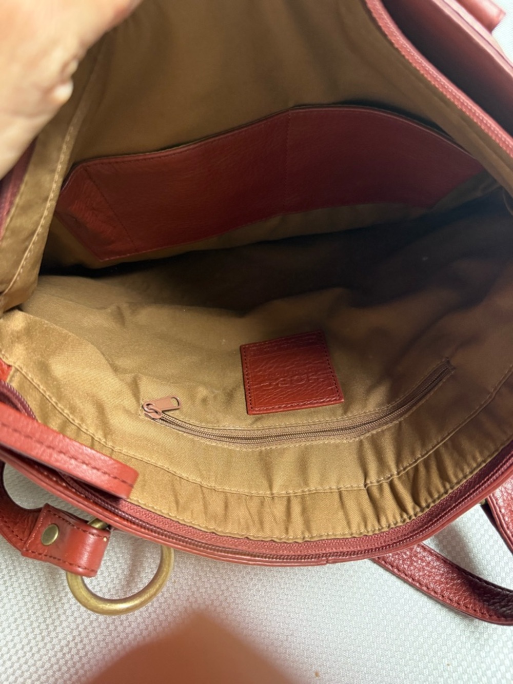 HOBO Red Leather Shoulder Bag with Brass Rings - Picture 5 of 11